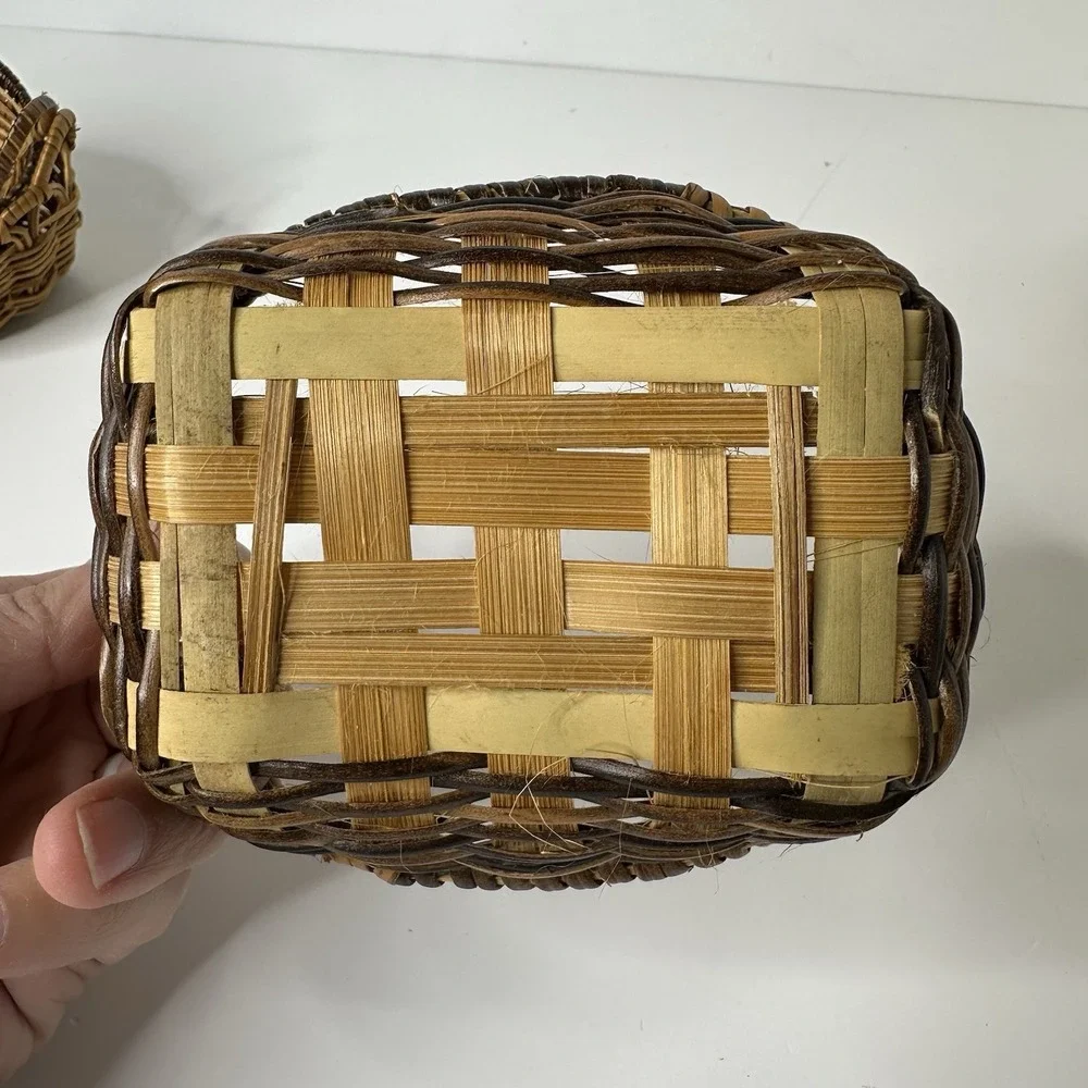 4 Miniature Handmade Woven Baskets Doll Accessory‎ Trinket Rustic Farmhouse 5